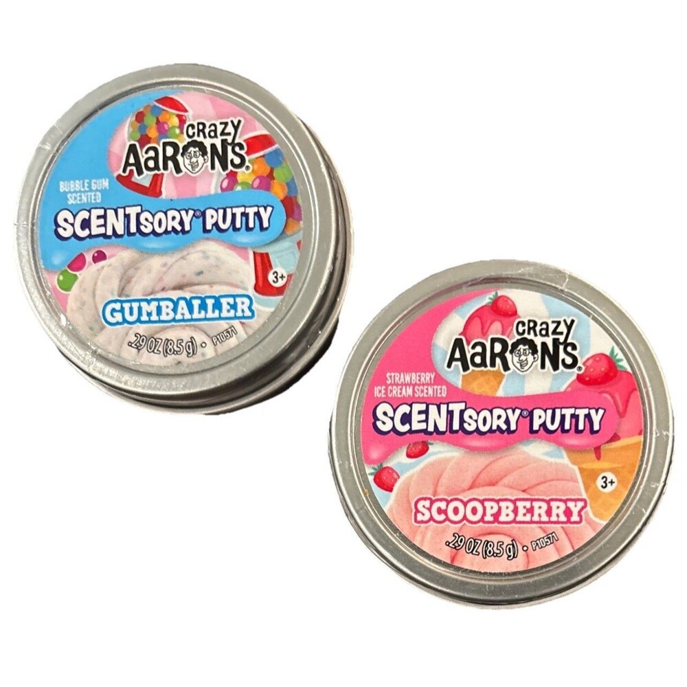 2 Crazy Aaron's Scentsory Putty Mini Tins Gumballer & Scoopberry .29oz Fidgets